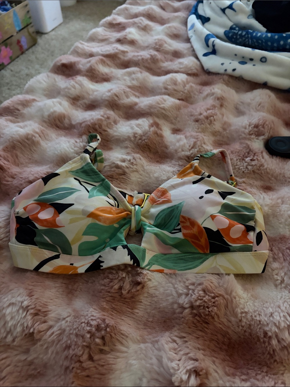 Tropical Leaf Print Bralette Bikini Top - Green & Orange